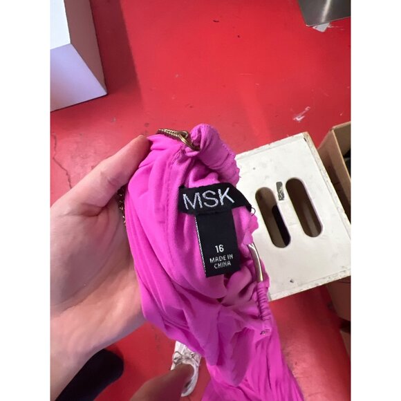 MSK Sleeveless Pleated Halter Maxi Dress In Hot Pink Evening Gown Mother of the - Picture 9 of 11